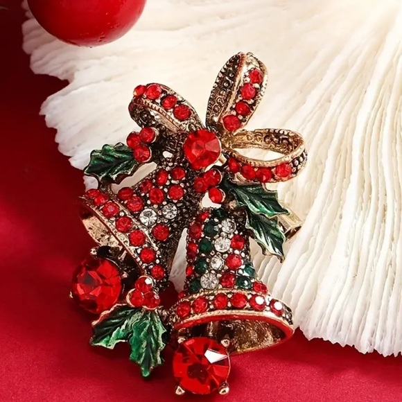 Jewelry - Festive Red and Green Bell Brooch